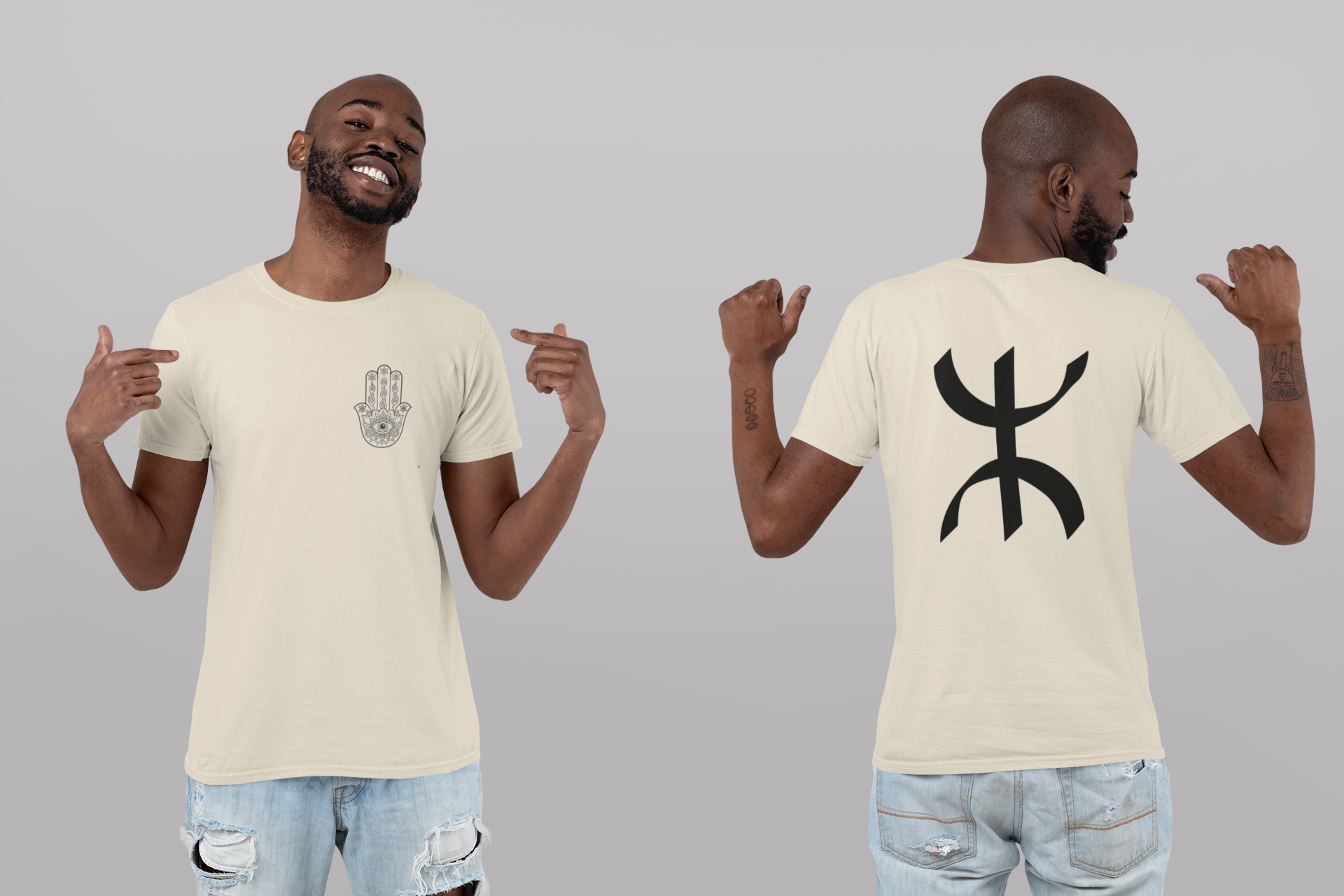 Basic Shirt Unisex - Hamza Vorderseite und  Symbol Amazigh Rückensaite